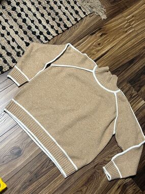 Petal & Pup Camel Sweater with White Contrast Trim